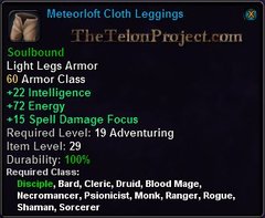 In-game tooltip for Meteorloft Cloth Leggings