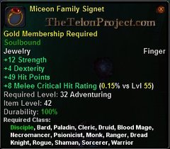 In-game tooltip for Miceon Family Signet