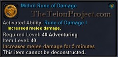 In-game tooltip for Mithril Rune of Damage I