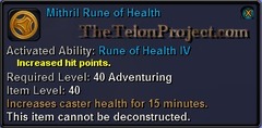 In-game tooltip for Mithril Rune of Health IV