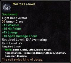In-game tooltip for Mokrok's Crown