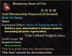 In-game tooltip for Monstrous Heart Of Fire