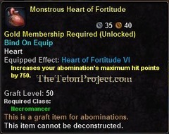 In-game tooltip for Monstrous Heart Of Fortitude