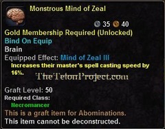 In-game tooltip for Monstrous Mind of Zeal