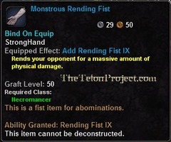 In-game tooltip for Monstrous Rending Fist