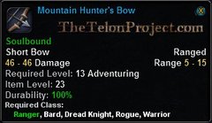 In-game tooltip for Mountain Hunter's Bow