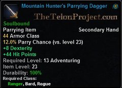 In-game tooltip for Mountain Hunter's Parrying Dagger