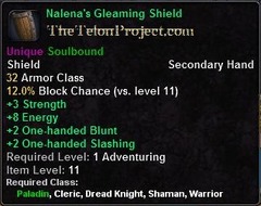 In-game tooltip for Nalena's Gleaming Shield