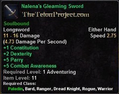 In-game tooltip for Nalena's Gleaming Sword
