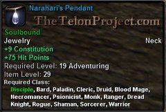 In-game tooltip for Narahari's Pendant