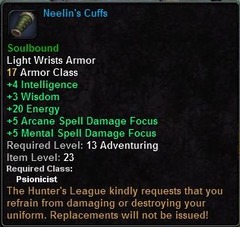 In-game tooltip for Neelin's Cuffs