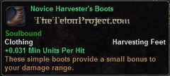 In-game tooltip for Novice Harvester's Boots