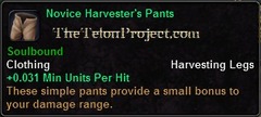 In-game tooltip for Novice Harvester's Pants