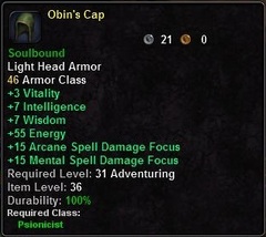 In-game tooltip for Obin's Cap