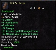 In-game tooltip for Obin's Gloves