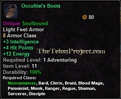 In-game tooltip for Occultist's Boots