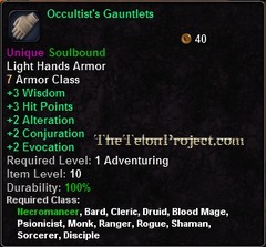 In-game tooltip for Occultist's Gauntlets