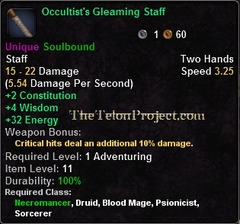 In-game tooltip for Occultist's Gleaming Staff