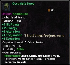 In-game tooltip for Occultist's Hood