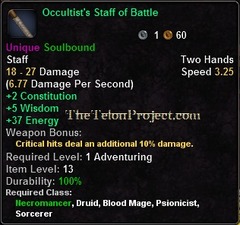 In-game tooltip for Occultist's Staff of Battle