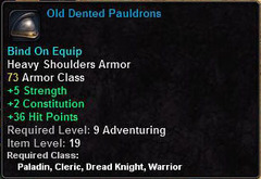 In-game tooltip for Old Dented Pauldrons