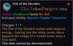 In-game tooltip for Orb Of The Decakin