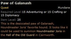 In-game tooltip for Paw Of Galanash