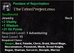 In-game tooltip for Pendant of Rejuvination