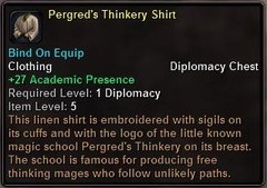In-game tooltip for Pergred's Thinkery Shirt