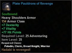 In-game tooltip for Plate Pauldrons of Revenge