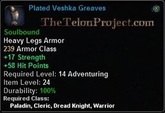 In-game tooltip for Plated Veshka Greaves