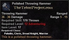 In-game tooltip for Polished Throwing Hammer