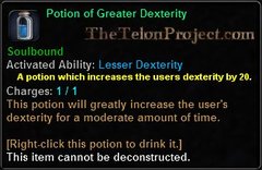 In-game tooltip for Potion Of Greater Dexterity