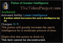 In-game tooltip for Potion Of Greater Intelligence