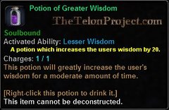 In-game tooltip for Potion Of Greater Wisdom