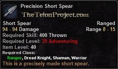 In-game tooltip for Precision Short Spear