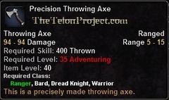 In-game tooltip for Precision Throwing Axe