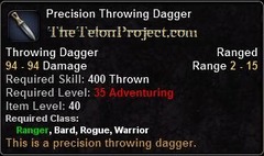 In-game tooltip for Precision Throwing Dagger