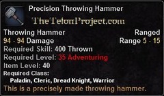 In-game tooltip for Precision Throwing Hammer