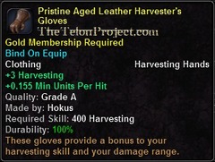 In-game tooltip for Pristine Aged Leather Harvester's Gloves