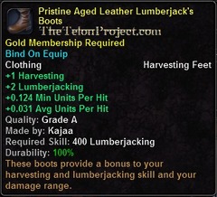 In-game tooltip for Pristine Aged Leather Lumberjack's Boots