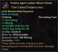 In-game tooltip for Pristine Aged Leather Miner's Boots