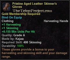 In-game tooltip for Pristine Aged Leather Skinner's Gloves