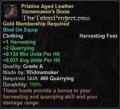 In-game tooltip for Pristine Aged Leather Stonemason's Boots