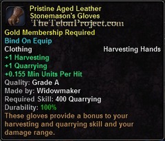 In-game tooltip for Pristine Aged Leather Stonemason's Gloves