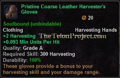 In-game tooltip for Pristine Coarse Leather Harvester's Gloves