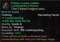 In-game tooltip for Pristine Coarse Leather Lumberjacker's Gloves