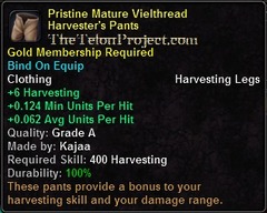 In-game tooltip for Pristine Mature Vielthread Harvester's Pants