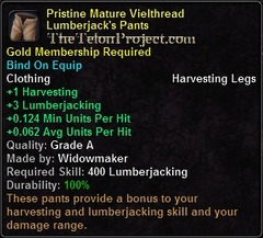 In-game tooltip for Pristine Mature Vielthread Lumberjack's Pants