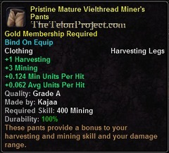 In-game tooltip for Pristine Mature Vielthread Miner's Pants